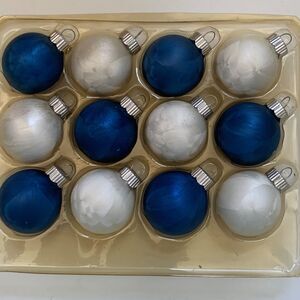 Vintage Martha Stewart Christmas Ornaments Blue White Mini Glass Unused in Box
